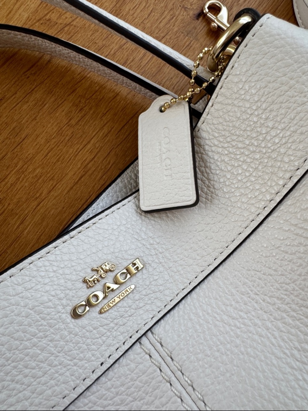 Coach Cream Pebbled Leather Shoulder Bag with Gold Hardware